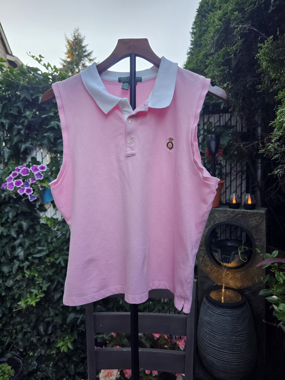 Ralph Lauren Pink Sleeveless Polo with White Collar